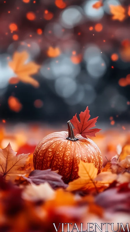 Pumpkin lantern of leaves in a glowing autumn dreamscape.