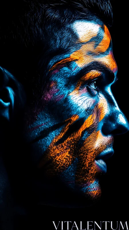 Neon warrior profile blazing with electric tribal streaks.