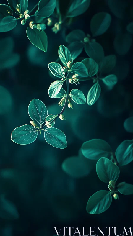 Emerald leaves drift through midnight hush and quiet light.