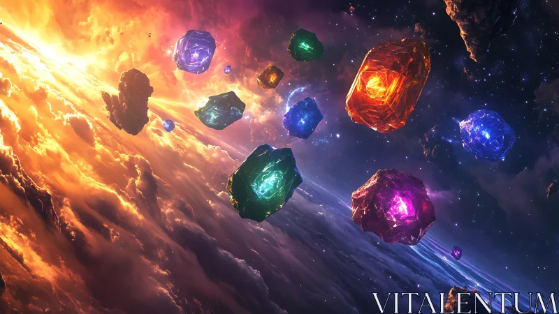 Radiant cosmic crystals drift through nebular light gradients