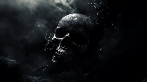 Cranial structure emerging through turbulent volumetric darkness.