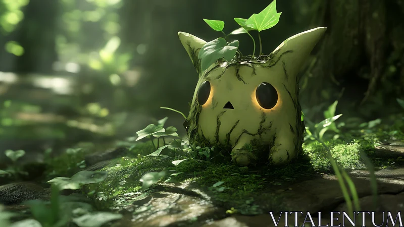 Forest spirit critter glows softly beneath tangled ivy crowns.