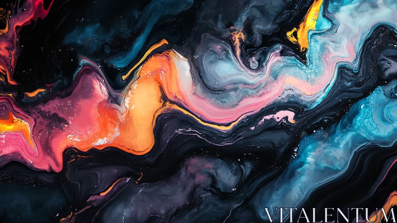 Swirling abstract liquid color waves on dark background.