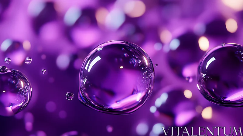 Purple translucent bubbles with soft defocused light background.