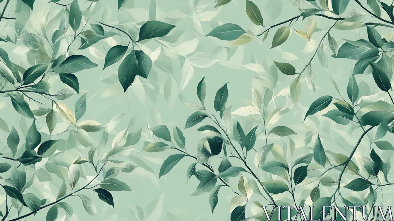 Soft teal foliage pattern drifts across a tranquil background.