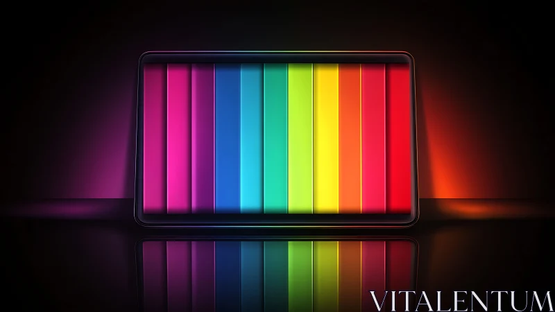 RGB tablet display with vertical spectral gradient bars and gloss