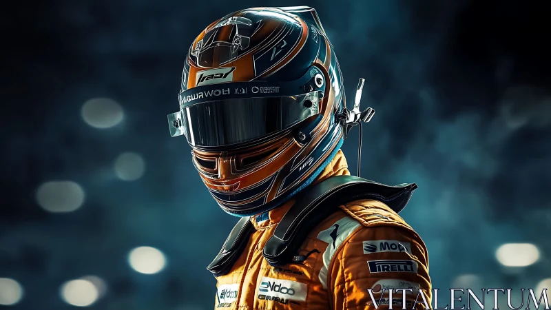 Night-lit racing driver waits in reflective, electric calm