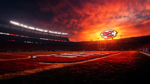 Kansas City Chiefs football stadium at dramatic sunset.