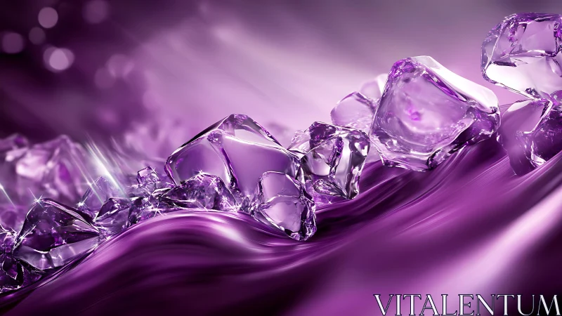 Shimmering Purple Ice Cubes on Flowing Silk Abstract Background.