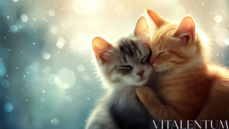 Two Cats Nuzzling with Glowing Light Background
