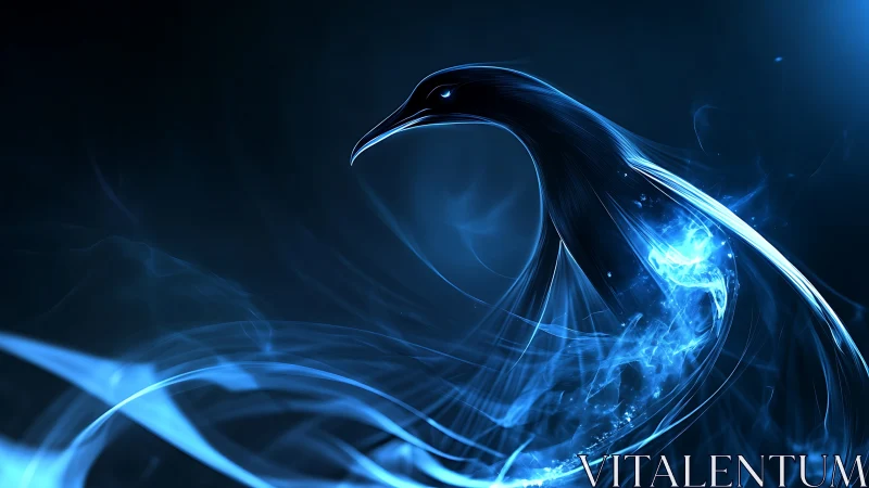 Digital painting of ethereal neon phoenix in flowing motion.