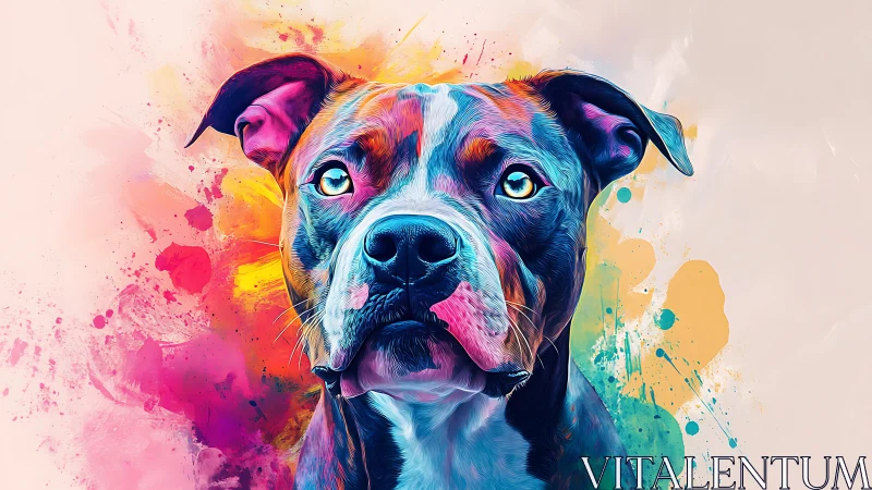 Color-drenched pit bull portrait radiates lively emotion.
