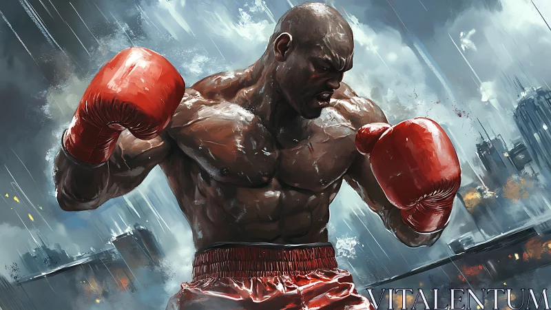 Powerful Boxer in Rain Stance