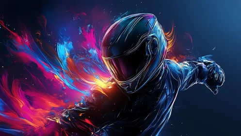 Chromatic velocity racer in neon fluid dynamics motion field.