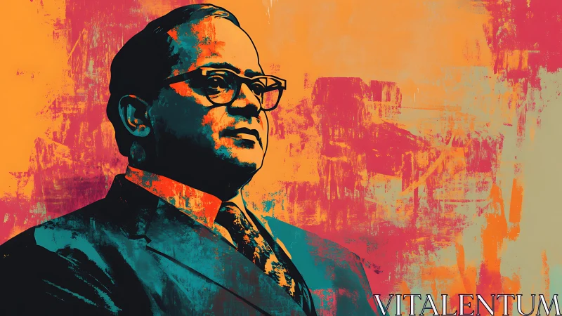 Portrait shows suited man in glasses in bold duotone colors