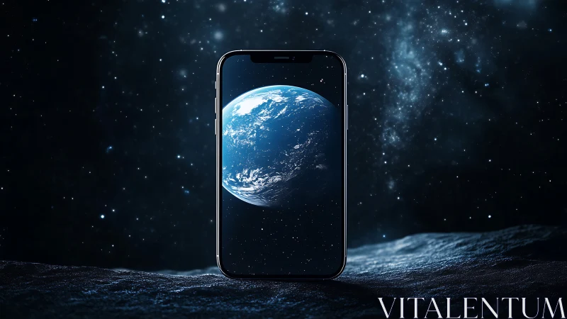 Pocket portal to Earth drifting in a velvet galaxy night.