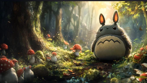 Soft-lit forest creature rendered with volumetric light scattering