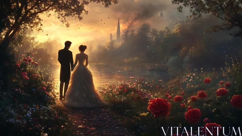 Sunset garden stroll welcomes a tender, storybook romance