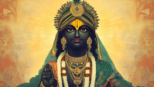 Digital rendering depicts ornate deity figure in frontal pose