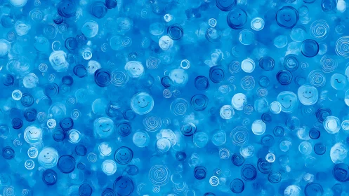 Playful blue smiley bubbles forming cheerful abstract field.