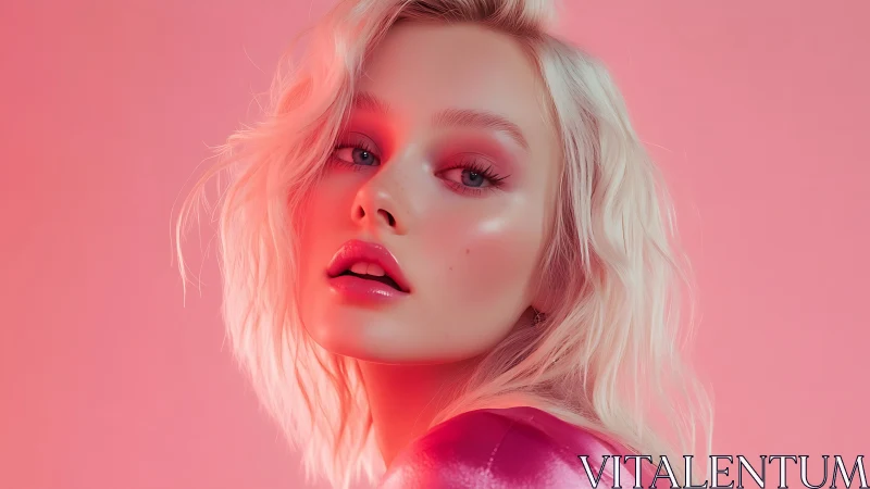 Soft pink glow surrounds a dreamy blonde portrait in bloom