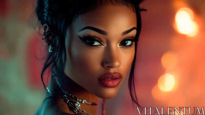 Softly lit portrait of a confident woman in warm glow.