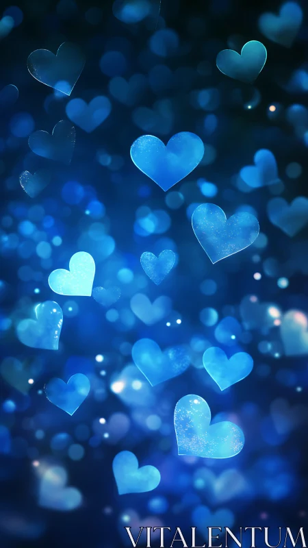 Blue heart particles in bokeh field with light diffusion