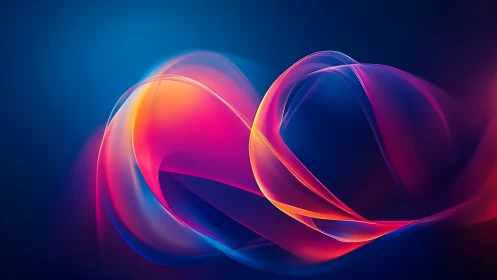 Neon light ribbons curve across deep gradient blue field.