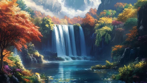 Gentle waterfall oasis wrapped in glowing autumn color.
