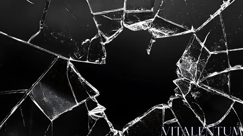 Radial fracture pattern in backlit shattered glass pane.