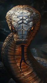 Radiant serpent gaze with molten eyes and polished scales.