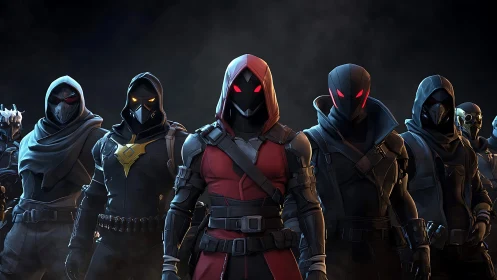 Shadowy masked squad unites in a bold, heroic lineup.