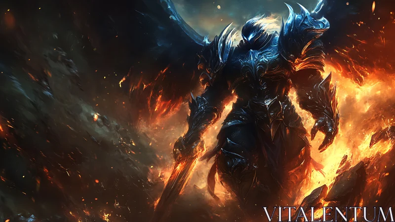 Molten-etched infernal warlord in ornate obsidian plate armor.