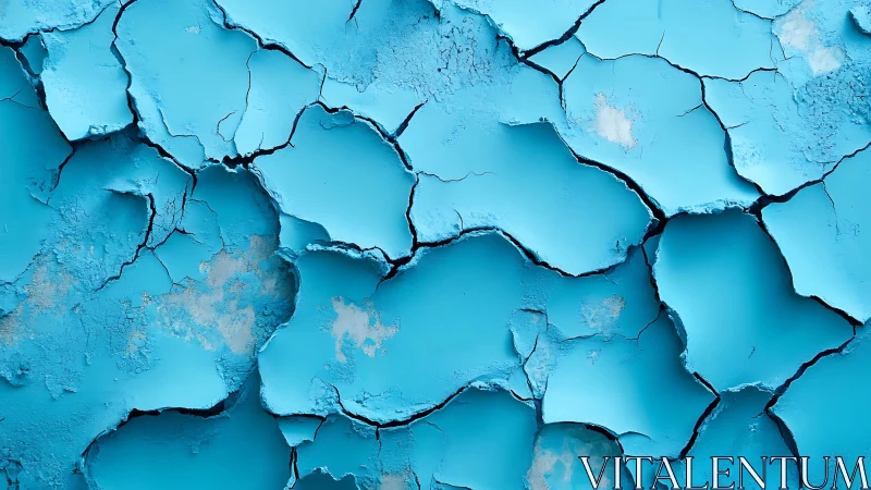 Cracked Blue Paint Texture Close-Up in Abstract Artistic Style.
