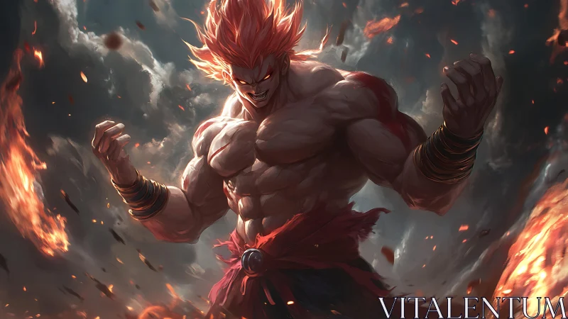 Flaming warlord laughs as storm clouds bow to his fury