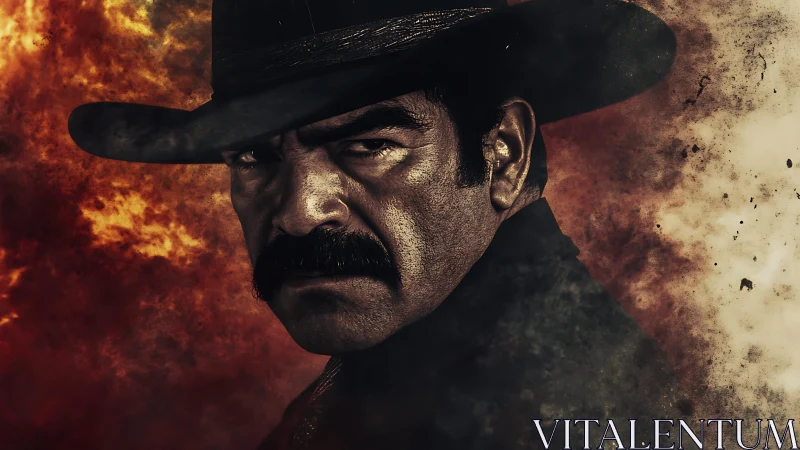 Storm-eyed gunslinger carves silence from swirling fire