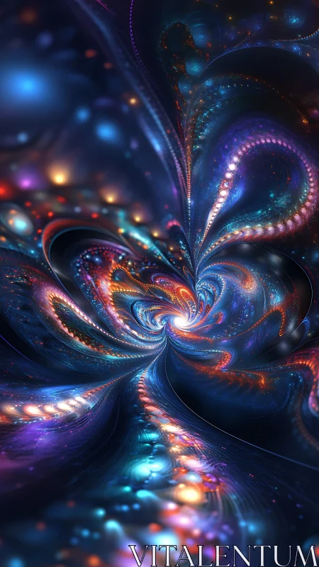 Fractal light vortex spirals through deep blue cosmic space