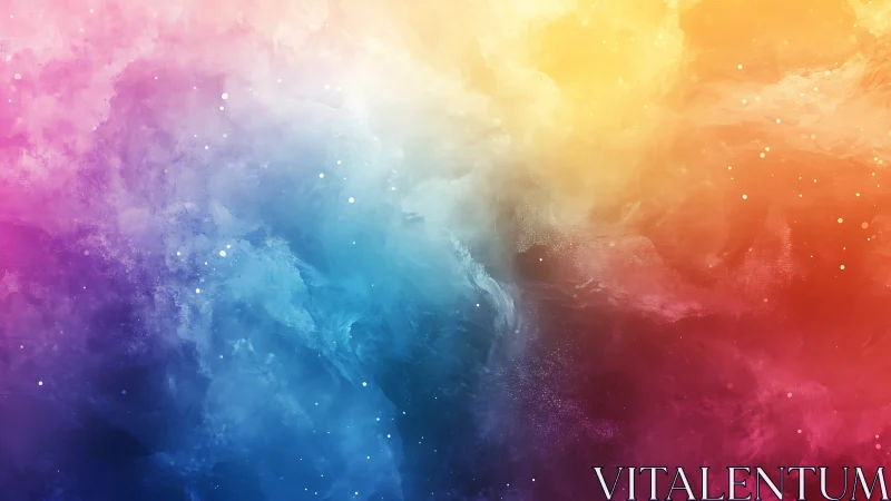 Soaring clouds of rainbow color drift in a dreamy sky