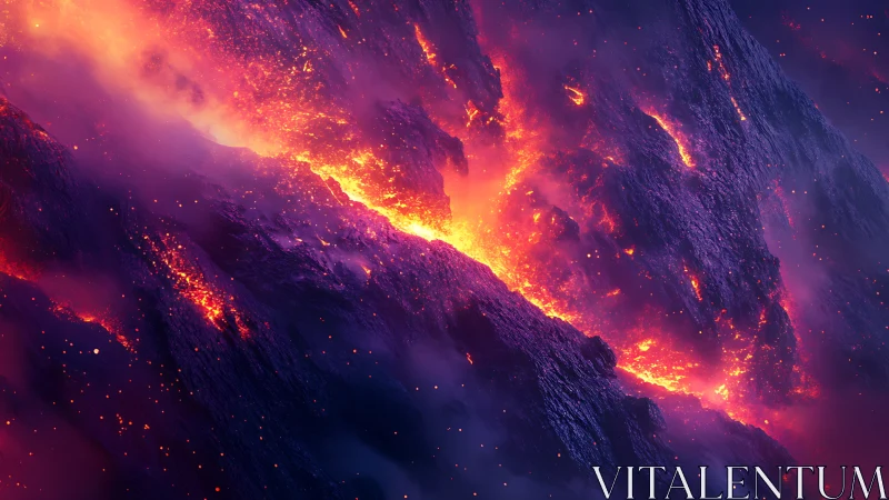 Molten Lava Cascade: Volcanic Eruption Terrain with Incandescent Flow.