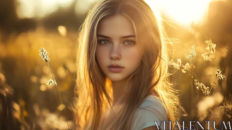 Golden hour portrait in a softly glowing summer meadow.