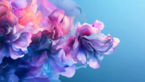 Iridescent abstract petals unfolding in luminous space.