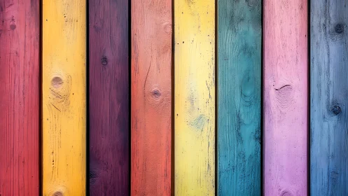 Vertical arrangement of multicolored wooden planks in rows.