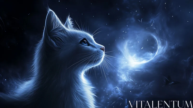 Ethereal Cat Conjures Blue Cosmic Energy.