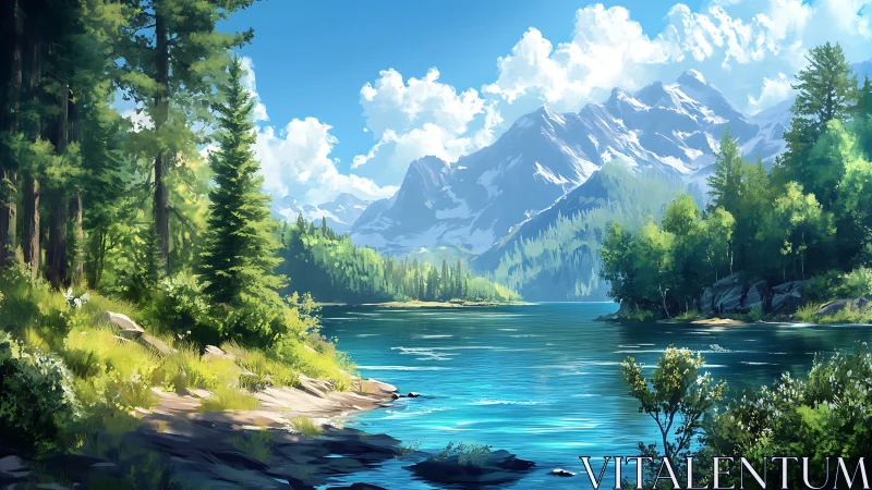 Sunlit mountain lake inviting quiet moments of peaceful wonder.