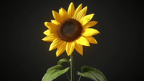 Sunflower macro render with high-contrast studio lighting.
