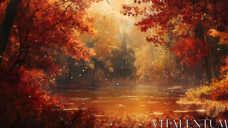 Autumn River Canopy: Golden Light Through Crimson Leaves.