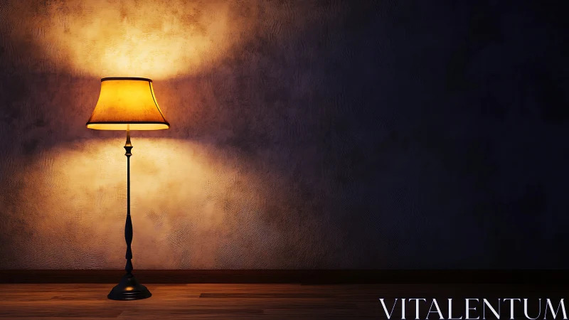 Floor lamp casting warm radial light on textured wall