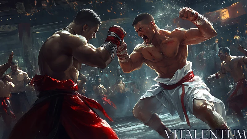 Underground Boxing Match: Two Warriors Clash in Industrial Arena