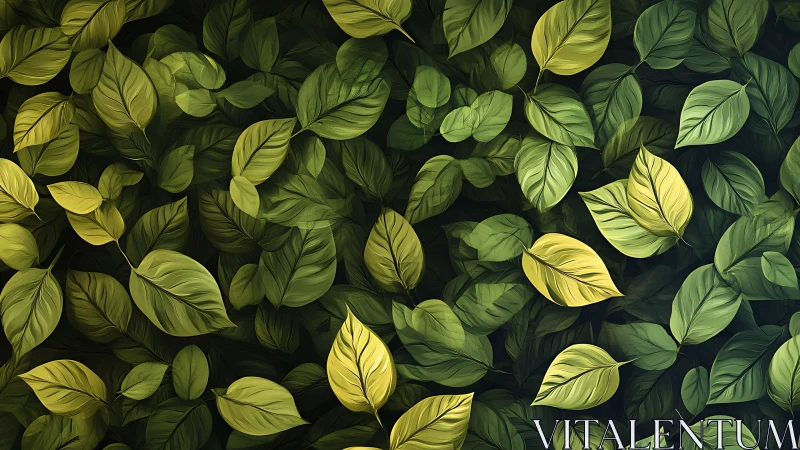 Verdant foliage pattern drifts across deep shadowed greens.