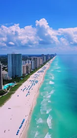 High-rise shoreline skyline with turquoise coastal waters.